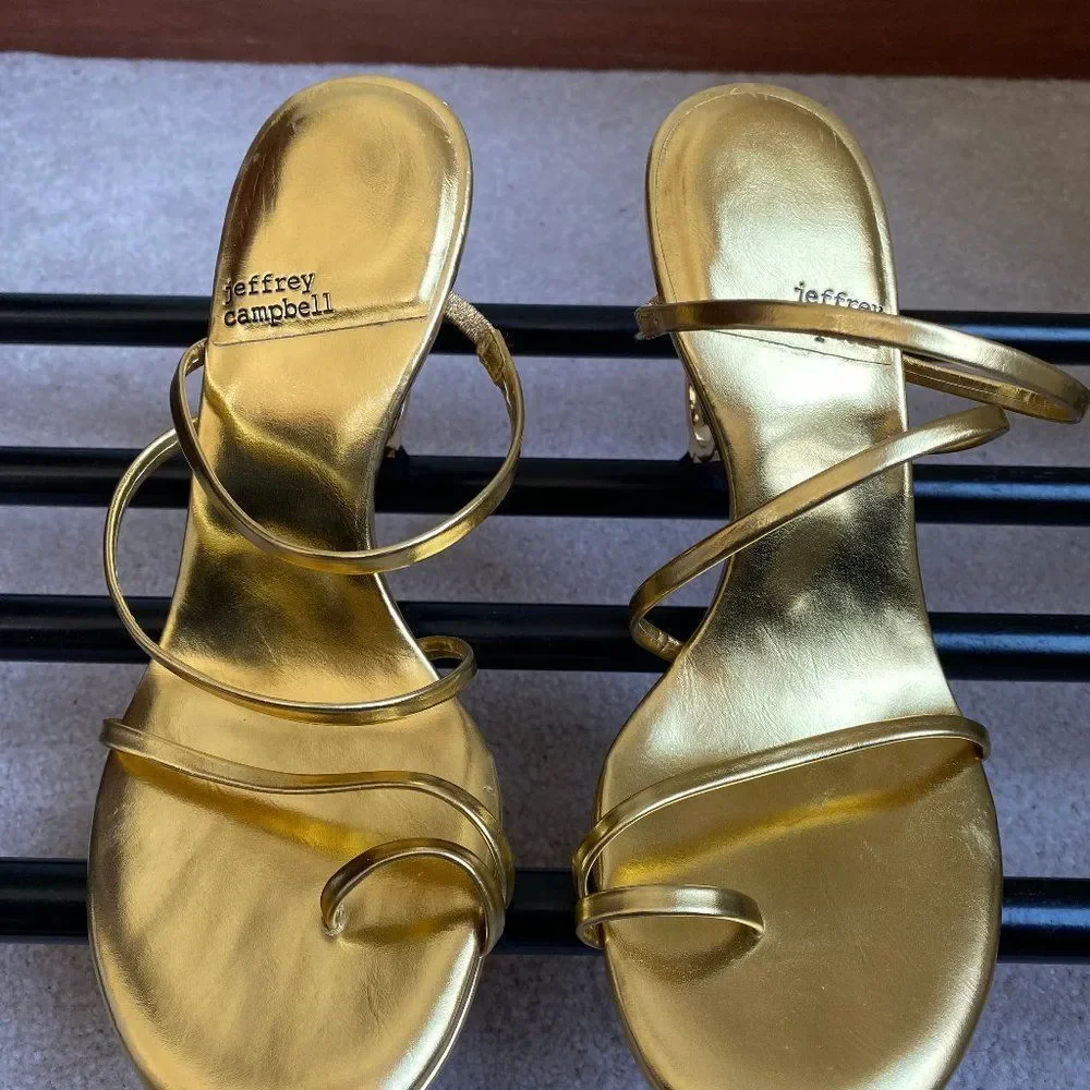 JEFFREY CAMPBELL Women Metallic Gold S Shaped Heel Sandals - NEW NWOB Size: 8 Me - Picture 2 of 7